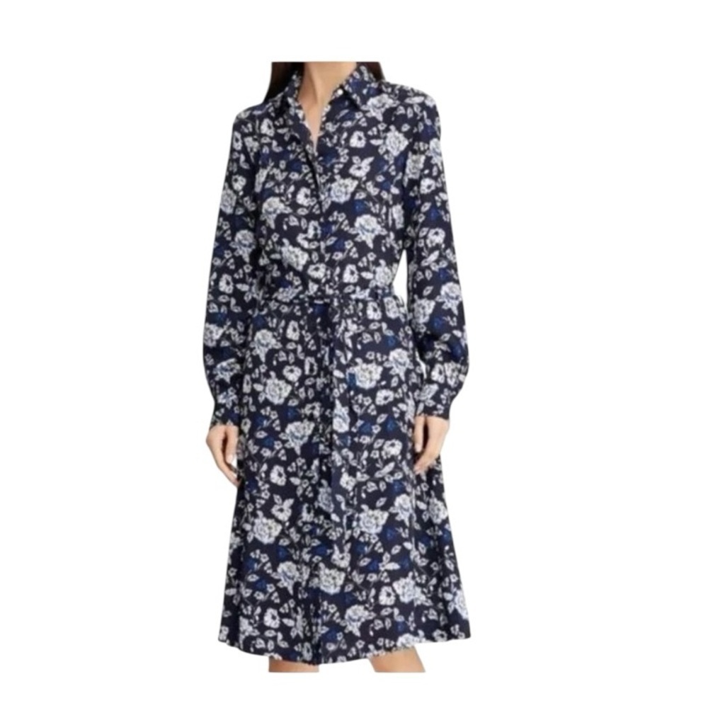 Lauren Ralph Lauren Navy Blue Shirt Midi Dress Button Up Long Sleeve 10 NWT
